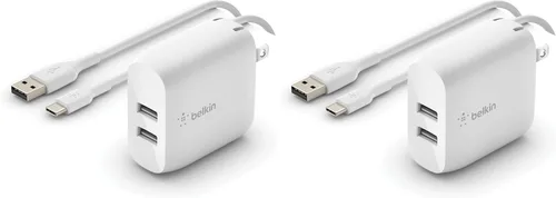Vista 7 de Belkin Bloque de cargador USB de doble puerto de 24 W, carga rápida para viajes Cargador para iPhone de carga rápida, iPhone 17, Air, Pro, Pro