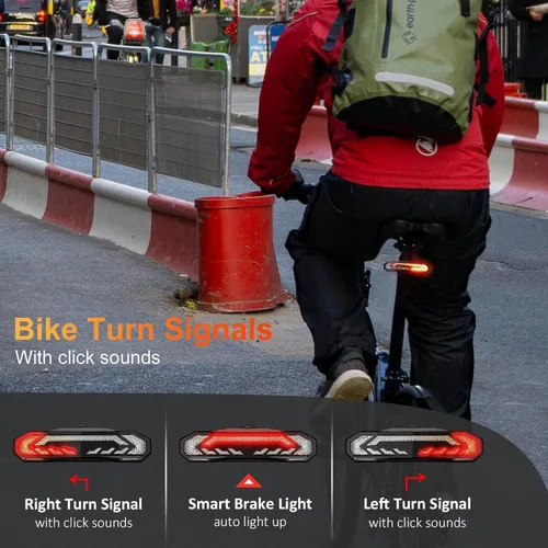 Vista 5 de WSDCAM Juego de luces para bicicleta con alarma de bocina de bicicleta, luz trasera de bicicleta con control remoto con señales de giro y luz