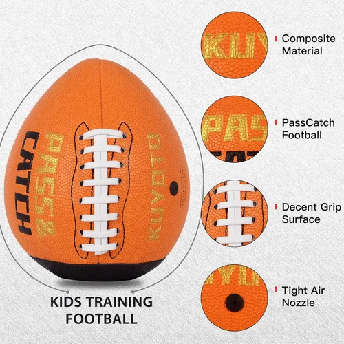 Vista 5 de KUYOTQ PassCatch Training Football, Kids Size 6(Ages 5-10) Youth Size 7(Ages 8-13) Official Size 9(Ages 13+) Fatherless Bounce Back Composite Naranja