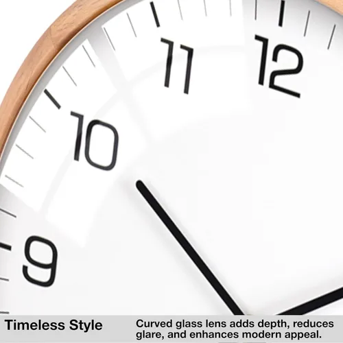 Vista 3 de Driini Reloj de pared analógico de cristal con cúpula (12 pulgadas), marco de madera con cara blanca, moderno, funciona con pilas y manos que