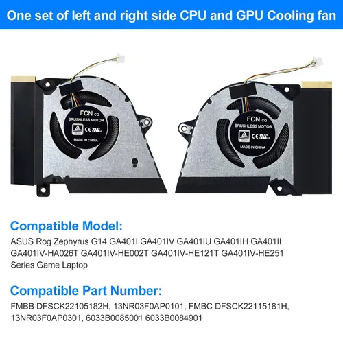Vista 3 de Paquete de 2 ventiladores de refrigeración para ASUS Rog Zephyrus G14 GA401I GA401I GA401IV GA401IU GA401IH GA401IH GA401II DFSCK22105182H FMBB