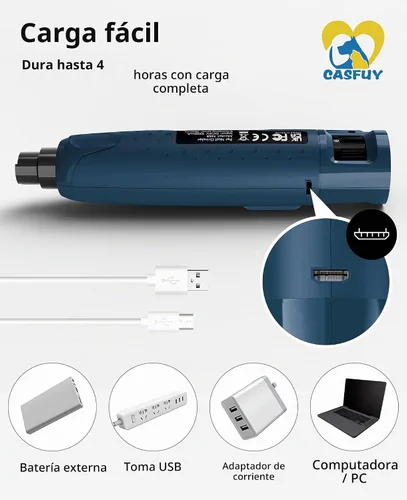 Vista 8 de Casfuy Molinillo de uñas para perro silencioso - (45db) Pulidora de uñas para mascotas de 6 velocidades con 2 luces LED para perros/gatos grandes