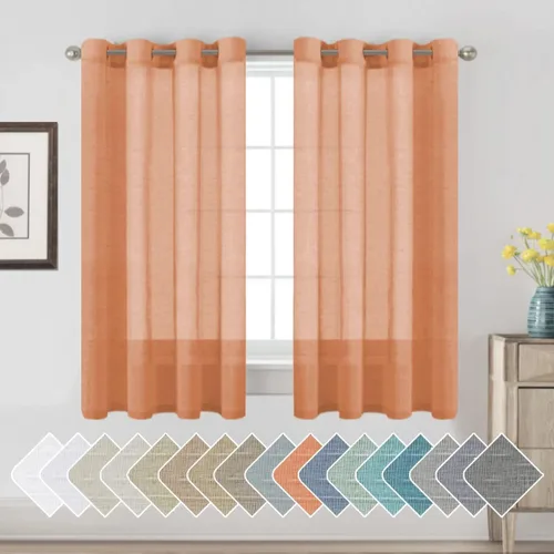 Vista 13 de H.VERSAILTEX Cortinas de lino de mezcla natural para sala de estar/cortinas de lino semitransparentes reductoras de luz de 54 pulgadas de largo