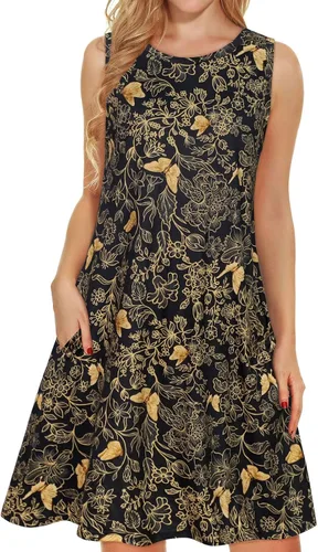 Vista 42 de elescat Vestidos de verano para mujer 2025, vestido casual de playa sin mangas con estampado floral, tipo camiseta, suelto y con bolsillos