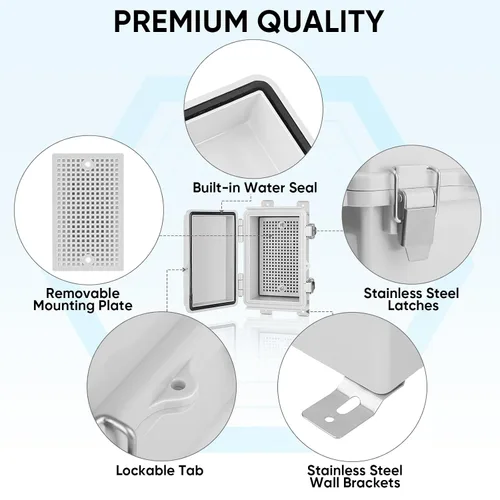 Vista 5 de TICONN - Caja de conexiones eléctricas impermeable IP67 con carcasa de plástico ABS con tapa con bisagras con placa de montaje, soportes de pared