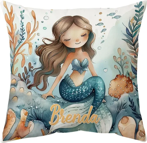 Vista 11 de Hyturtle Bonita almohada de sirena personalizada (inserto incluido) – Regalos para niñas, mujeres, niños – Regalos de cumpleaños para amantes