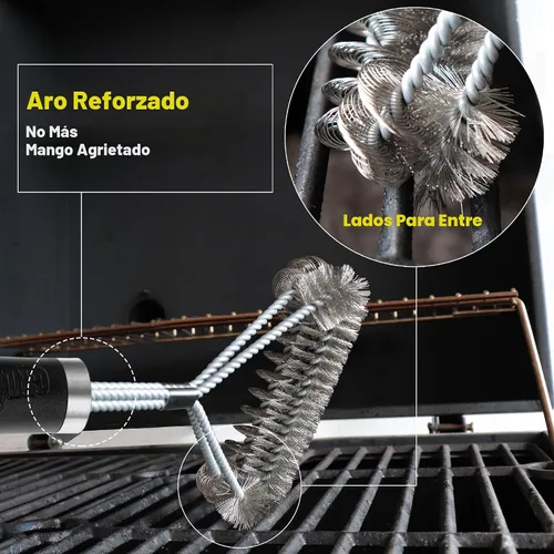 Vista 4 de GRILLART Cepillo de parrilla [alambre + hélice] cepillo combinado para barbacoa - cepillo de limpieza de parrilla seguro y eficiente - cepillo
