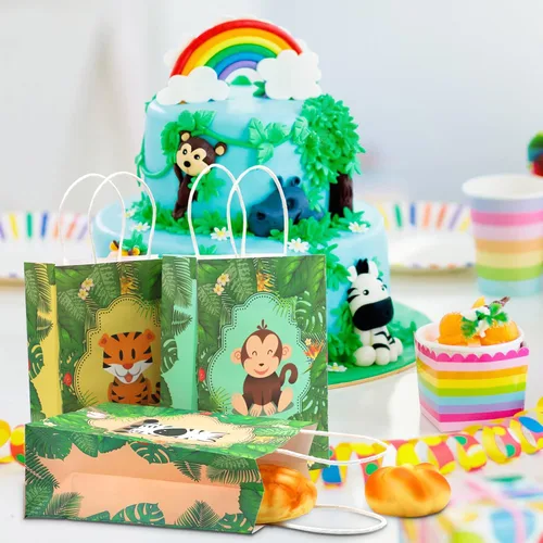 Vista 7 de Gersoniel 24 bolsas de regalos de safari, bolsas de recuerdos de fiesta de selva de safari con asas para niños, bolsas de regalo de cumpleaños