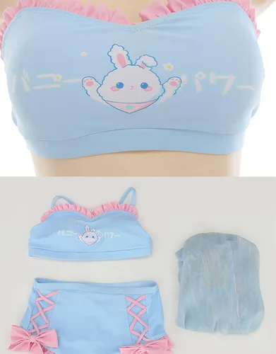 Vista 5 de haikyuu Conjunto de bikini de conejito de anime para mujer, con salida de baño, traje de baño de dos piezas con cordones