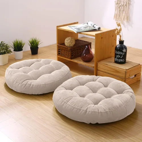 Vista 2 de Tiita Juego de 2 cojines redondos para sillas de oficina, 22 x 22 pulgadas, para exteriores, para adultos, sentados, patio, jardín, beige