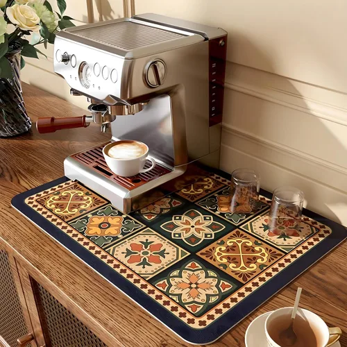 Vista 10 de Tapete de Café, Tapete de Secado de Platos Estilo Bohemio, Absorción Rápida de Agua, Oculta Manchas, Fácil de Limpiar, Se Adapta a Accesorios