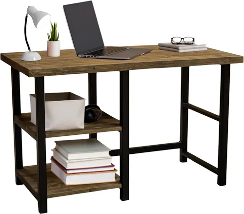 Vista 13 de Pomona - Escritorio compacto de 32 pulgadas con parte superior de madera maciza y marco de metal, escritorio pequeño de estilo industrial rústico