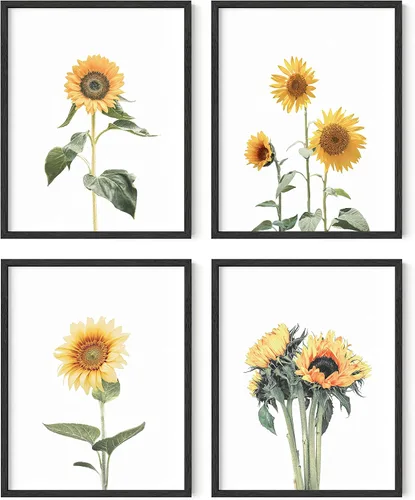 Vista 80 de HAUS AND HUES Arte de pared floral gris, juego de 4 pósteres de plantas para pared vintage, impresiones botánicas, cuadros de flores en blanco