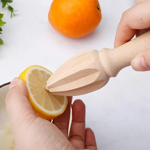 Vista 6 de Exprimidor manual de madera maciza de haya, exprimidor de cono de limón de haya, herramienta de exprimir jugo de limón de naranja