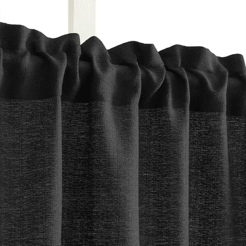 Vista 6 de Melodieux Cortinas de Niveles Semitraslúcidas Negras de 24 Pulgadas de Largo para Cocina, Cafetería, Dormitorio, Ventanas Pequeñas, Aspecto de Lino