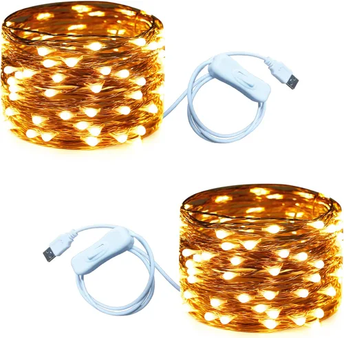 Vista 13 de RUICHEN Alambre de cobre de 33 pies, 100 luces LED USB con interruptor de encendido/apagado, verde