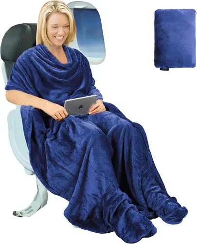 Vista 14 de Tirrinia Manta de viaje para avión, oficina, Poncho 4 en 1, manta portátil de forro polar acogedora de primera calidad con bolsa incorporada
