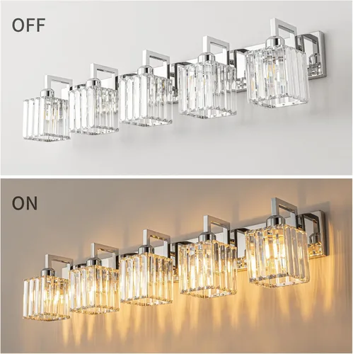 Vista 4 de Moderna lámpara de cristal para pared/tocador de baño, de 5 luces, color cromo Cromo torcido