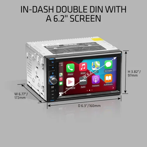 Vista 4 de Sound Storm Laboratories DDCP62 Estéreo para automóvil - Apple CarPlay, doble Din, pantalla táctil capacitiva de 6.2 pulgadas, Bluetooth, sin