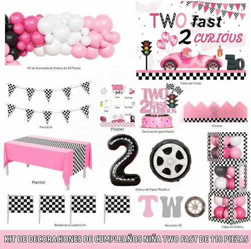 Vista 2 de Dos decoraciones de cumpleaños rápidas: 118 piezas, 2 suministros de fiesta de cumpleaños rápidos con telón de fondo, guirnalda de globos, cajas