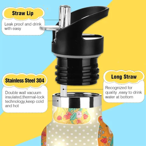 Vista 3 de Water Bottle for Kids with Straw, Kids Stainless Steel Water Bottle for Travel or School 20 Oz, BPA-Free, Bears Floral