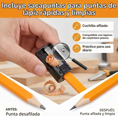 Vista 5 de Hohean - Paquete de 12 lápices de carpintero con sacapuntas, octogonal