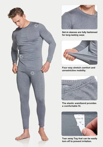Vista 6 de ATHLIO - Pantalones y camisas de compresión térmicos para hombre, capa base de microfibra suave y cálida, para invierno y climas fríos.