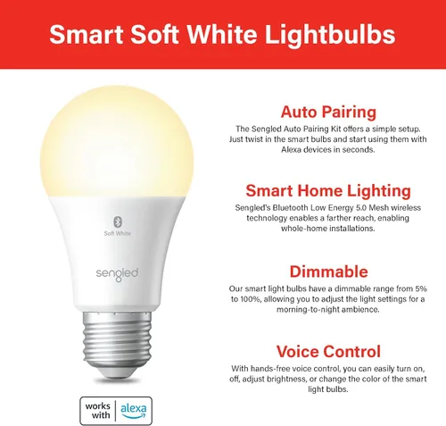 Vista 2 de Sengled Bombilla Alexa, S1 emparejamiento automático con dispositivos Alexa, bombillas inteligentes cálidas, iluminación inteligente de malla