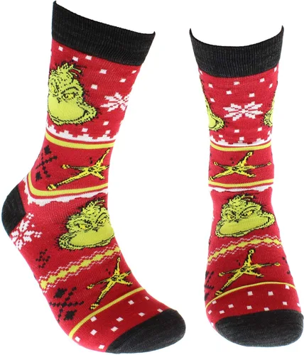 Vista 2 de Dr. Seuss El Grinch Feliz Navidad Calcetines de tripulación para adultos de 2 pares