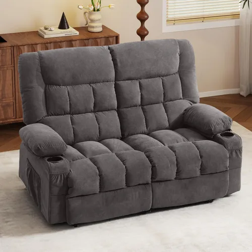 Vista 15 de BOSMILLER Sofá reclinable con portavasos para sala de estar, sofá manual de 3 asientos, reclinable con bolsillo lateral