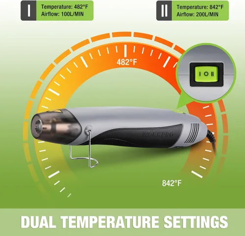 Vista 4 de WORKPRO Pistola de calor, mini pistola de aire caliente de 400 W con boquilla reflectora, 2 ajustes de temperatura de 482 ℉ (482.0 °F)/842 ℉