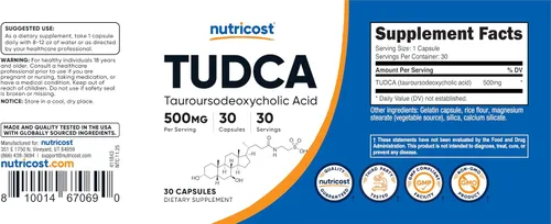 Vista 6 de Nutricost Tudca 500 mg, 30 cápsulas (ácido tauroursodesoxicólico) - Calidad premium, sin gluten