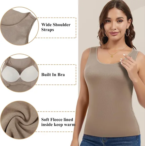 Vista 4 de JOYSHAPER Camiseta térmica sin mangas para mujer, ropa interior de forro polar, camiseta sin mangas, chaleco de capa base cálida