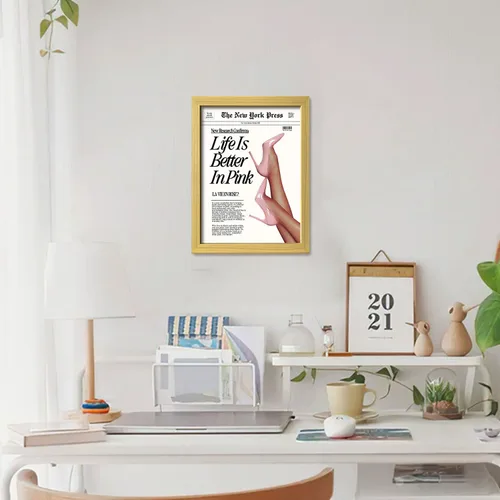Vista 6 de Arte de pared enmarcado en lienzo con impresión de póster rosa bebé para estética de habitación femenina, arte de pared femenino moderno, obra