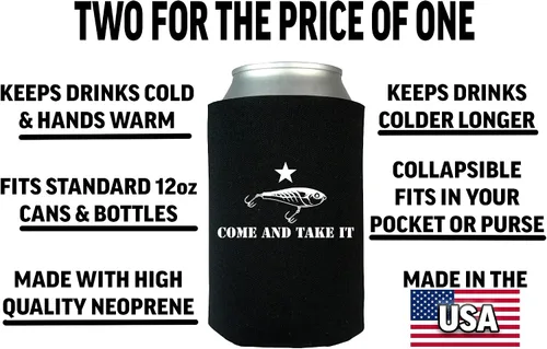 Vista 2 de Rogue River Tactical Funny Fishing Come and Take It Lure Joke - Juego de 2 fundas plegables para botellas de cerveza