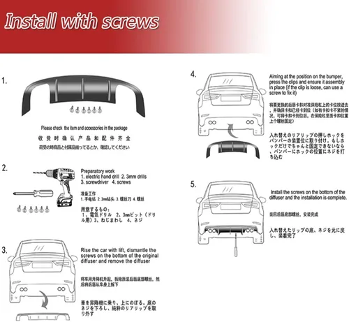 Vista 7 de Difusor trasero para Alfa Romeo Giulia Sedán Base 2017-2022, cubierta de parachoques, alerón, valance, protector de fábrica con salidas de tubo