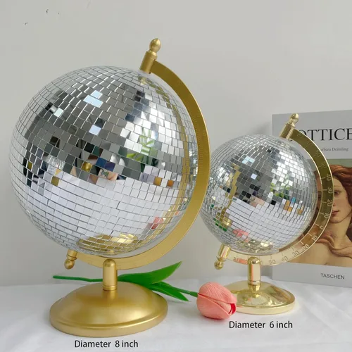 Vista 6 de Globo de bola de discoteca, estatuas de decoración del hogar, escultura clásica de arte de mesa con base de metal, esculturas estéticas decorativas