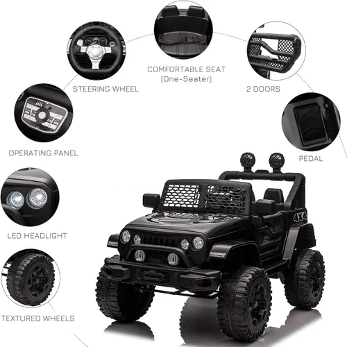 Vista 4 de Aosom Camión de paseo para niños de 12 V con control remoto para padres, automóvil eléctrico alimentado por batería con suspensión de resorte, Negro