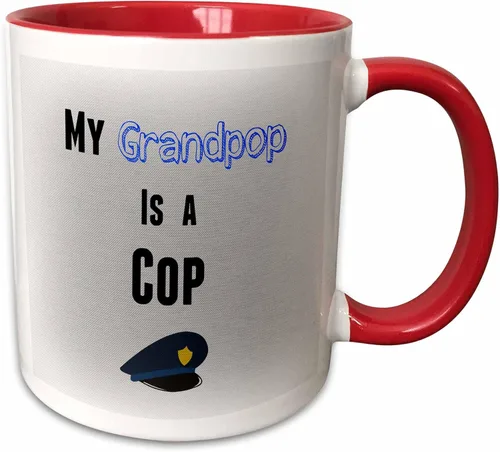 Vista 7 de brooklynmeme Sayings – Mi grandpop es un Cop Frase De Color Azul Con Fondo Gris – Tazas, Negro/Blanco