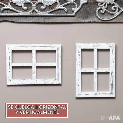 Vista 3 de Ilyapa Marco de ventana de madera rústica blanca para decoración de pared