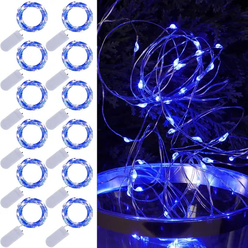 Vista 17 de WATERGLIDE Paquete de 12 luces de hadas que funcionan con pilas (incluidas), 20 miniluces LED de 7 pies, luces impermeables de alambre plateado
