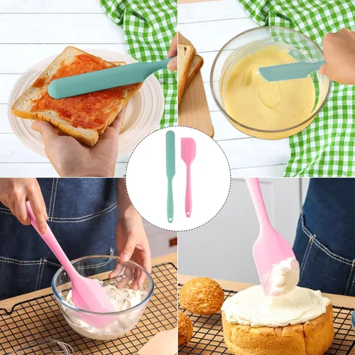 Vista 3 de Juego de 6 espátulas de silicona pequeñas de grado alimenticio con mango largo, herramienta de espátula de maquillaje resistente al calor