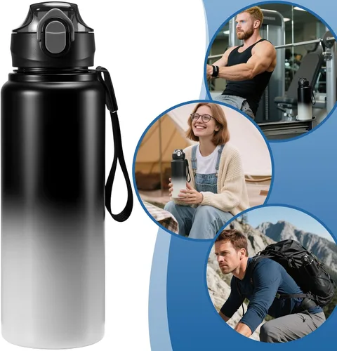 Vista 7 de Botella de agua aislada de 1 l/33 onzas con pajilla, material alimenticio de acero inoxidable, botella de agua grande de grado alimenticio