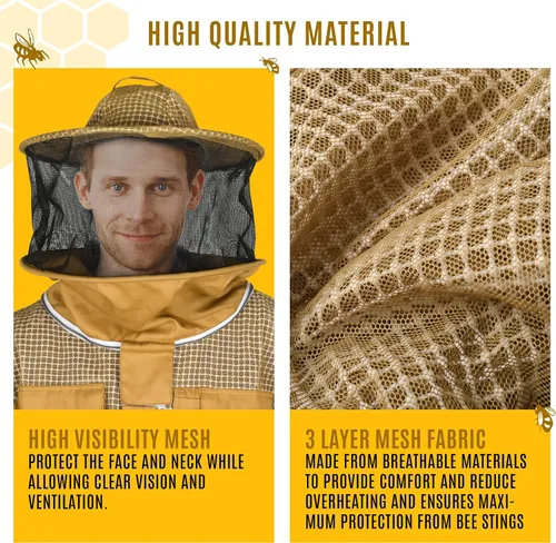 Vista 5 de Traje de apicultura profesional de 3 capas – Traje de abeja protector resistente para un manejo seguro y eficiente de la apicultura.
