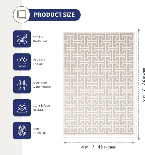 Vista 2 de Abani Arto Collection - Alfombra contemporánea con patrón de clave griega moderna en 3D, color beige y blanco, 4 x 6 pies, diseño geométrico meandro