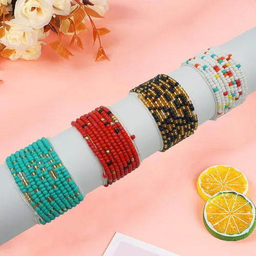 Vista 14 de 4 cuentas de cintura africana hechas a mano de 50 pulgadas para mujer, no elásticas (corbata)