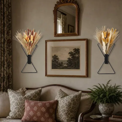 Vista 5 de Peryiter 2 Piezas de Decoración de Pared Boho Arte de Pared de Metal Macetas Colgantes en Forma de X con Pampas Artificiales Decoración Moderna