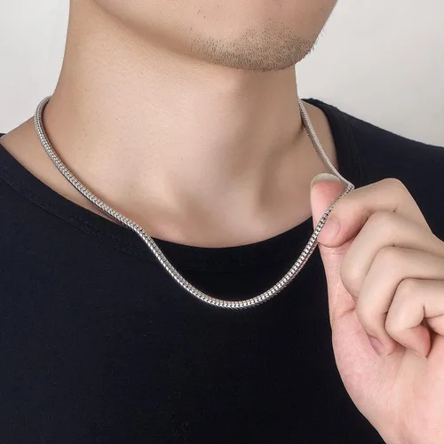 Vista 4 de H&Beautimer Collar clásico unisex de plata de ley 925 de 0.118-0.157in redondo de serpiente para hombres y mujeres, joyería fina de fiesta, collar