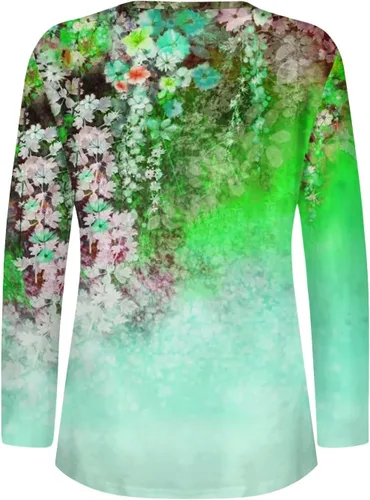 Vista 2 de Camiseta de manga larga con cuello en V para mujer, con botones y estampado de moda, para fiesta, casual