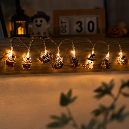 Vista 10 de Guirnalda de luces de Halloween de 10 pies, 20 luces LED, funciona con pilas, para decoración de fiesta de Halloween